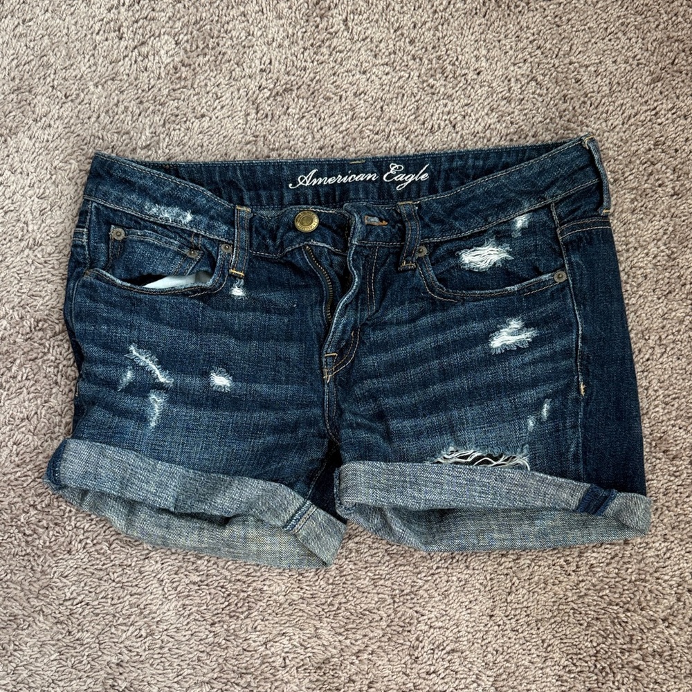 American Eagle Outfitters Distressed Dark Blue Jean Shorts